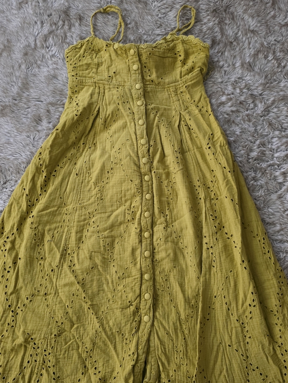 Free People Getaway Sleeveless‎ Maxi Dress Green Eyelet Open Back Button Front - Picture 5 of 13